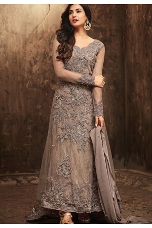 Sonal Chauhan Grey Net party wear anarkali kameez