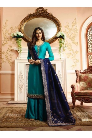 Blue silk festive wear palazzo suit 15101