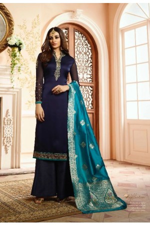 Blue silk festive wear palazzo suit 15105