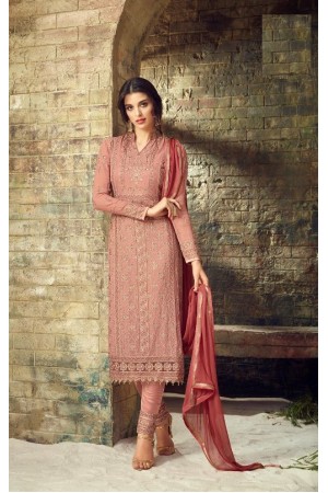 Peach heavy embroidered straight cut georgette salwar 53004