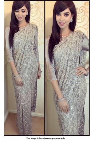Bollywood model Grey color Net party wear saree