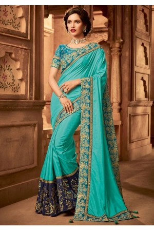 aqua blue designer silk saree 2305