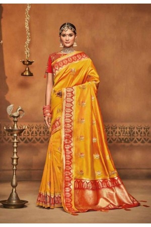 golden yellow silk jacquard saree 990