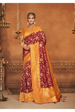 maroon silk jacquard saree 988