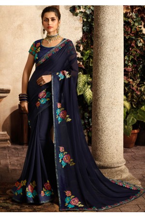 midnight blue saree with embroidered blouse 6163