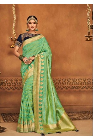 mint green silk jacquard saree 985b