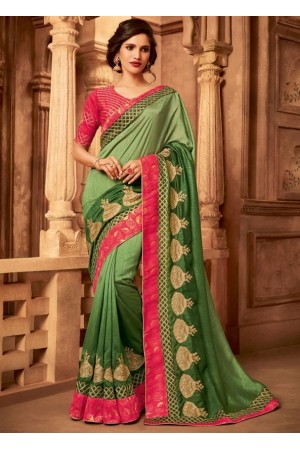olive green designer silk saree 2315