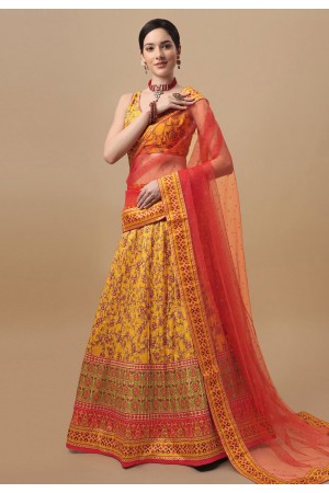 Silk kalamkari circular lehenga choli in Yellow colour 1505