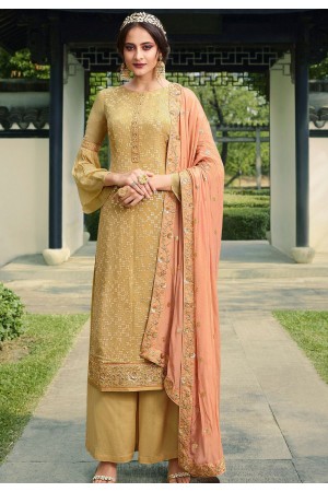 beige viscose silk embroidered palazzo suit 18097