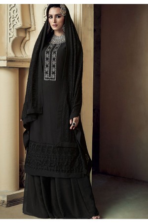 black georgette embroidered sharara pakistani suit 8104