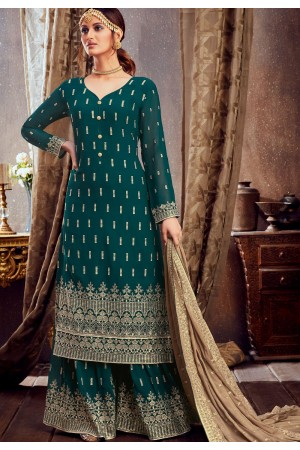 blue georgette embroidered palazzo suit 6161