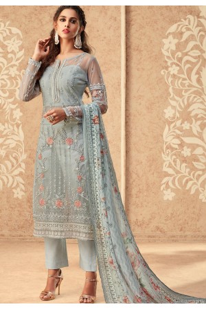 blue net embroidered straight trouser suit 36006