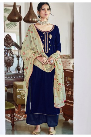 blue velvet embroidered palazzo suit 9101