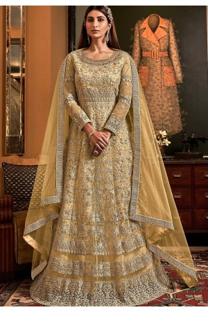 cream net embroidered floor length anarkali suit 6503