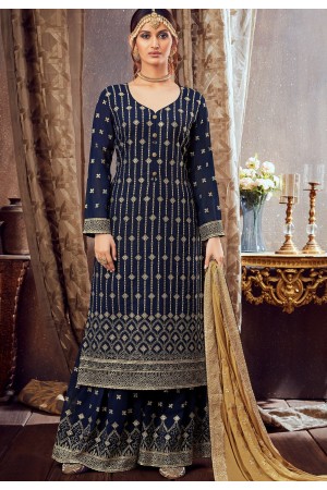 dark blue georgette embroidered palazzo suit 6163