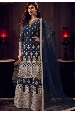 dark blue net embroidered pakistani palazzo suit 6602