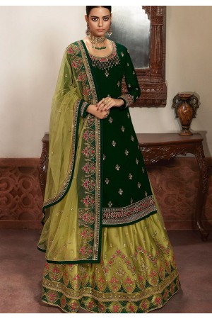 green georgette embroidered lehenga style suit 6105