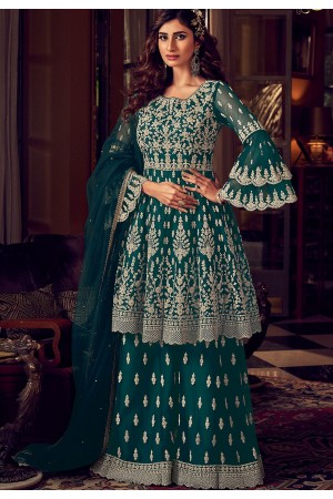 green net embroidered pakistani palazzo suit 6605
