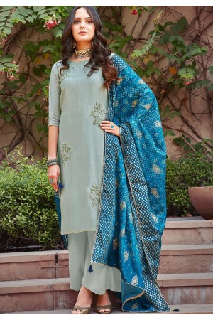 grey art silk khatli embroidered palazzo suit 1403