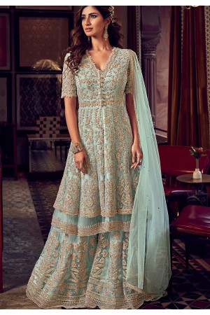 light blue net embroidered pakistani palazzo suit 6604