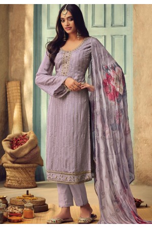 light mauve chinon embroidered straight trouser suit 84006