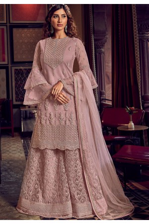 mauve net embroidered pakistani palazzo suit 6601