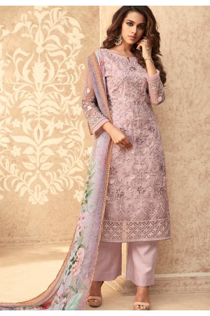 mauve net embroidered straight trouser suit 36003