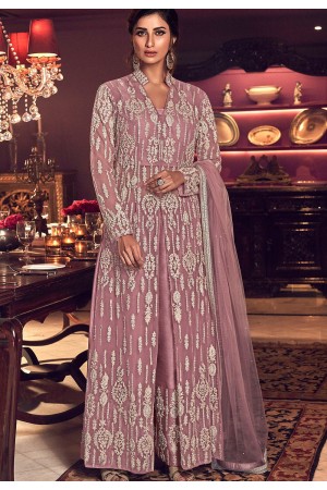 pastel pink net embroidered designer trouser suit 6505