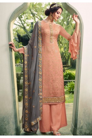 peach viscose silk embroidered palazzo suit 18095