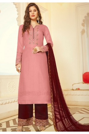 pink art silk embroidered palazzo suit 11006