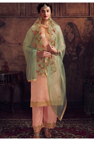 pink jacquard embroidered trouser suit 8907