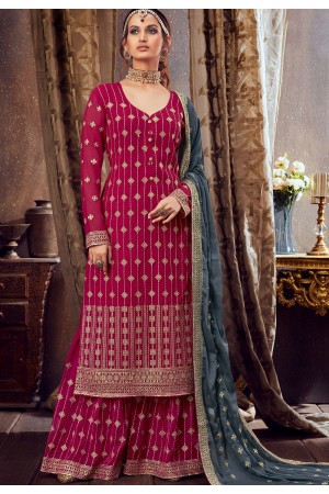 rani pink georgette embroidered palazzo suit 6162