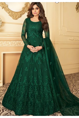 shamita shetty green net abaya style anarkali suit 7174