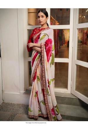 Bollywood Model White and red floral saree