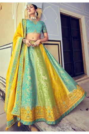Woven Zari Banarasi silk lehenga choli in Multi color