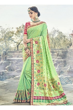 Green and pink silk wedding wear saree