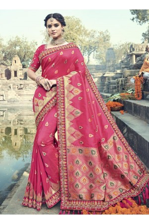 Dark pink silk wedding wear saree