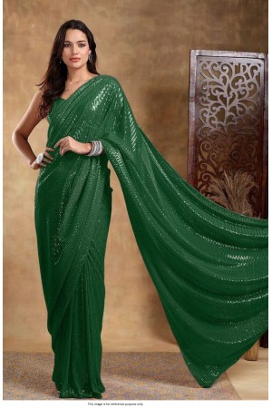 Bollywood Model georgette sequins party wear saree in Bottle green