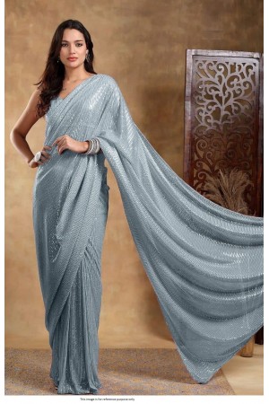 Bollywood Model georgette sequins party wear saree in Grey
