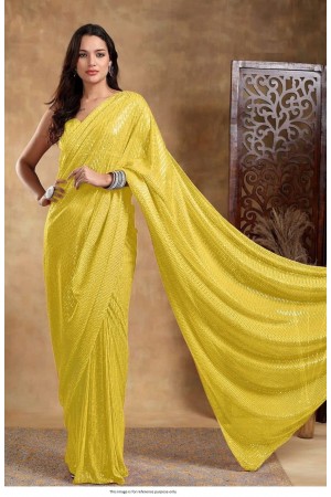 Bollywood Model georgette sequins party wear saree in Yellow