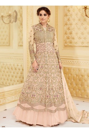 Light pink color net party wear anarkali suit