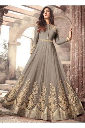 Sonal Chauhan Grey color net wedding anarkali