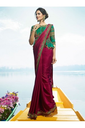 Magenta Color Barfi silk designer party wear saree