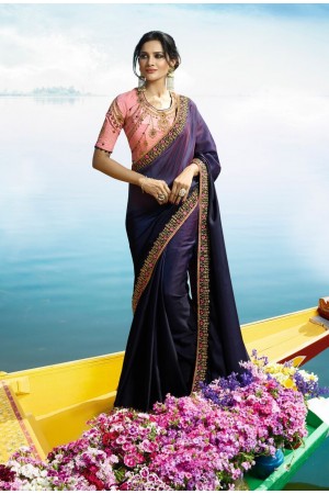 Purple Color Barfi silk designer party wear saree