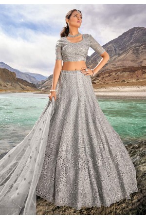 Grey organza lehenga choli for wedding 7405