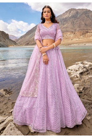 Lavender net lehenga choli for wedding 7412