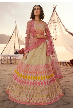 Beige organza circular reception lehenga choli 5502