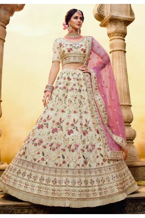 Cream georgette circular lehenga choli 3804