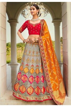 Grey silk embroidered lehenga choli 4205