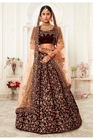 Maroon velvet bridal lehenga choli 16038